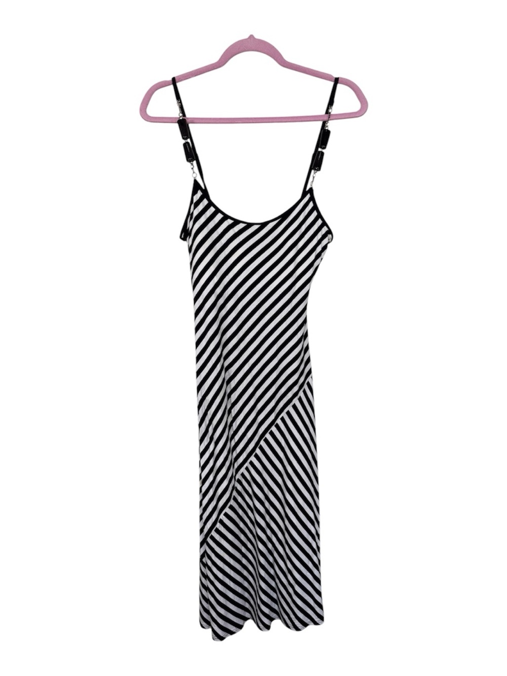 Kay Celine Black White Striped Midi Tank Dress Womens S Casual Beaded Strap